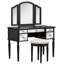 Ensemble de coiffeuse 43 "avec tiroirs en miroir et tabouret, miroir à trois volets, ensemble de coiffeuse de maquillage pour la chambre à coucher, noir, coiffeuse de maquillage
