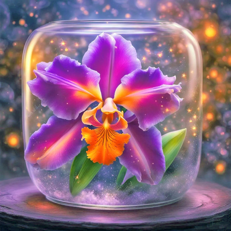 «Celestial Orchid Bloom», art mural sur toile tendue, H 12 po x l 12 po x P 1 po