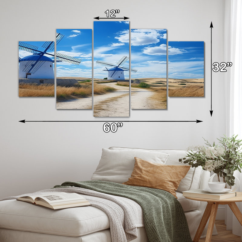 Reproduction d'art sur toile, espagnol, moulin à vent côtier III - Espagne - 5 panneaux