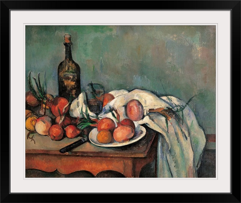 Nature morte aux oignons, ca. 1895. Musee d par Paul Cezanne - reproduction, H 11 po x l 14 po x P 1,5 po, Toile