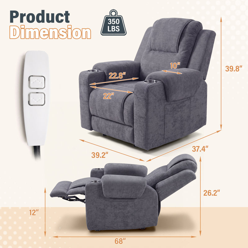 Fauteuil inclinable électrique, fauteuil inclinable rembourré pour les petits espaces, Simple, Gris