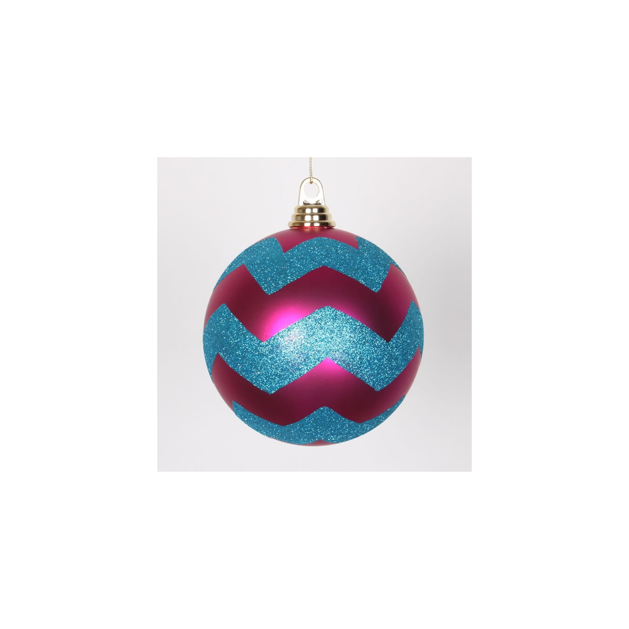 Chevron Shatterproof Christmas Ball Ornament, 6" H x 6" W x 6" D, Red Matte/Gold