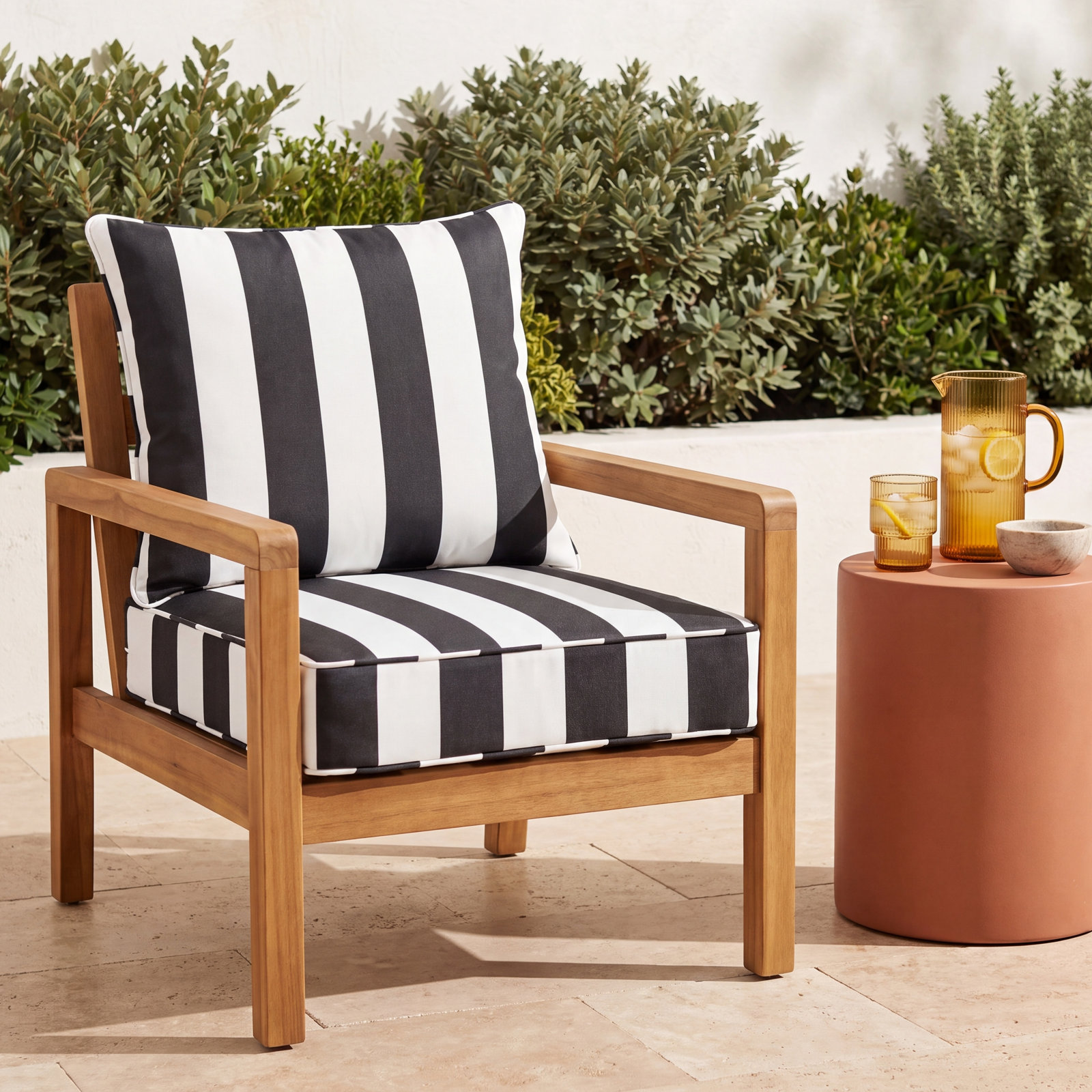 Honey Sunbrella® Seat and Back Cushion, 22.5" W x 22.5" D, Black/White