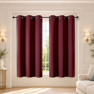 Burgundy Room Darkening Curtains for Bedroom 63 Inch Length 2 Panels Set, Thermal Insulated Energy Saving Curtains for Kids Room, Grommet Solid Nursery Window Treatment Drapes, W40 x L63