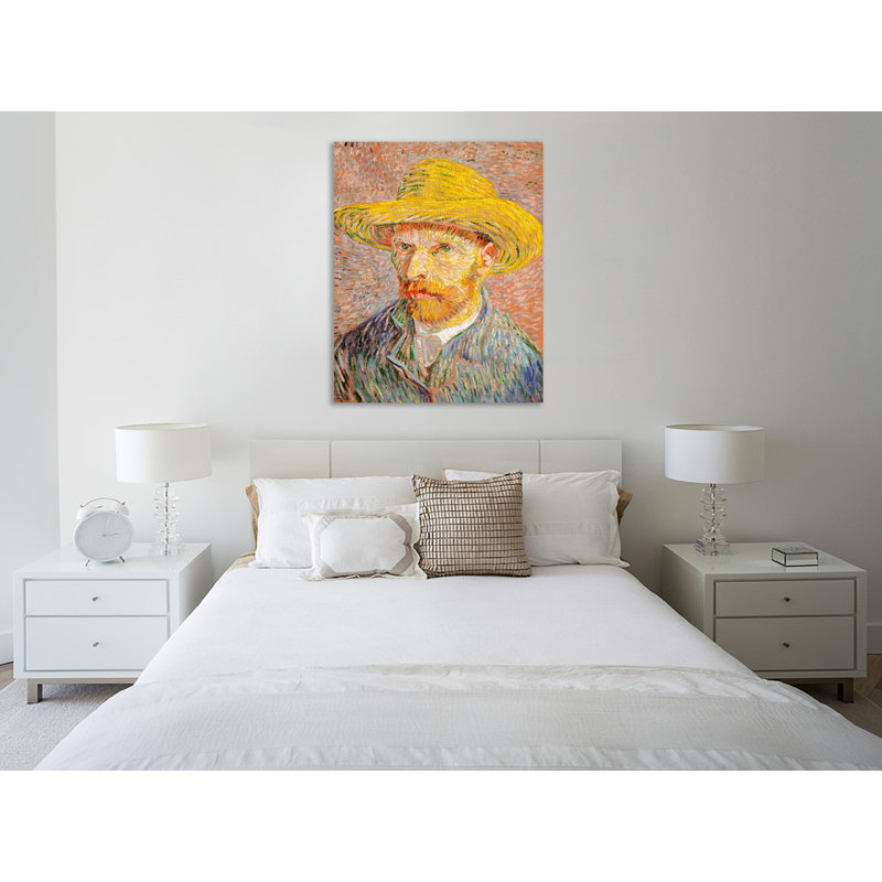 Autoportrait avec un chapeau de paille par Vincent Van Gogh - impression sur toile tendue, H 15 po x l 12 po x P 1,5 po