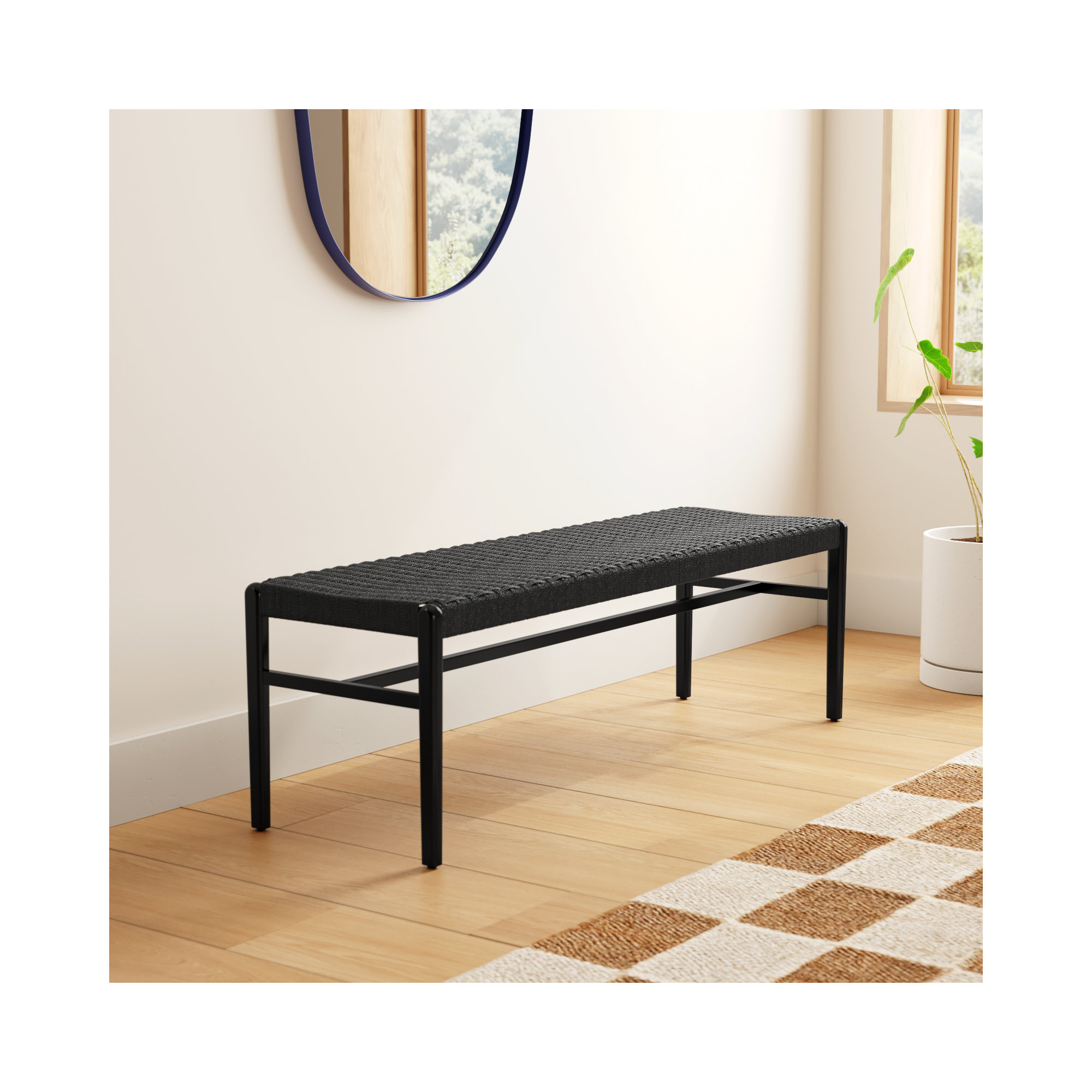 Piper Bench, 18" H x 56" W x 17" D, Black