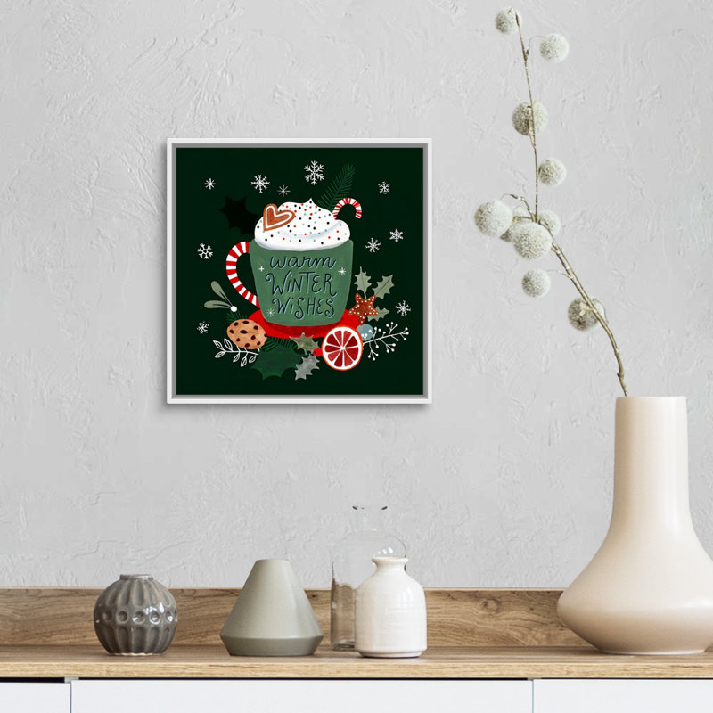 Reproduction d’art textuel sur toile, "Christmas comforts II" par Victoria Borges, Cadre blanc, H 14 po x l 14 po x P 1,75 po