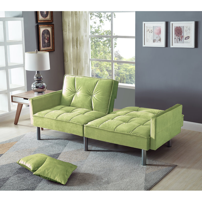 Amalyah 77" Velvet Square Arm Sofabed Sleeper Loveseat, Green