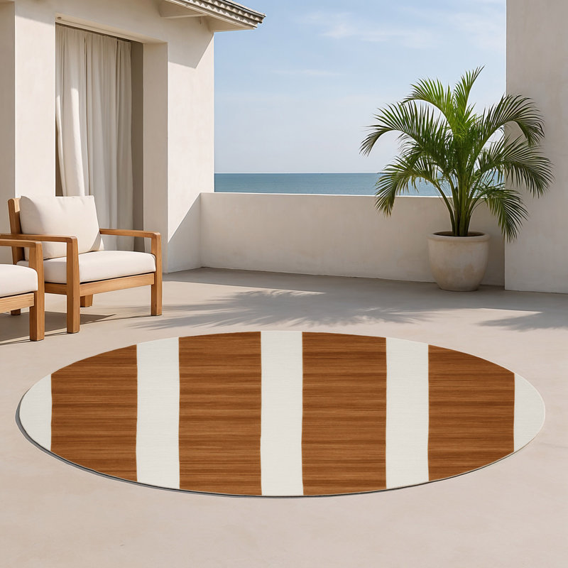 Tapis intérieur / extérieur gris HorizontalStripes, Rond 5 pi