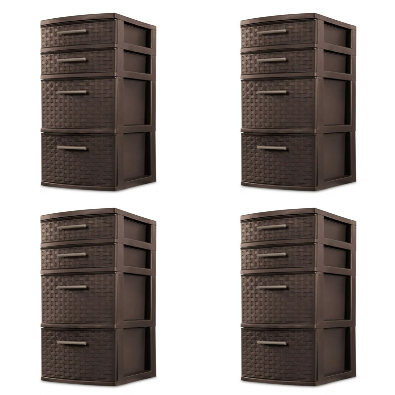 Sterilite Medium Weave 4 Drawer Organizer Storage Tower, Brown