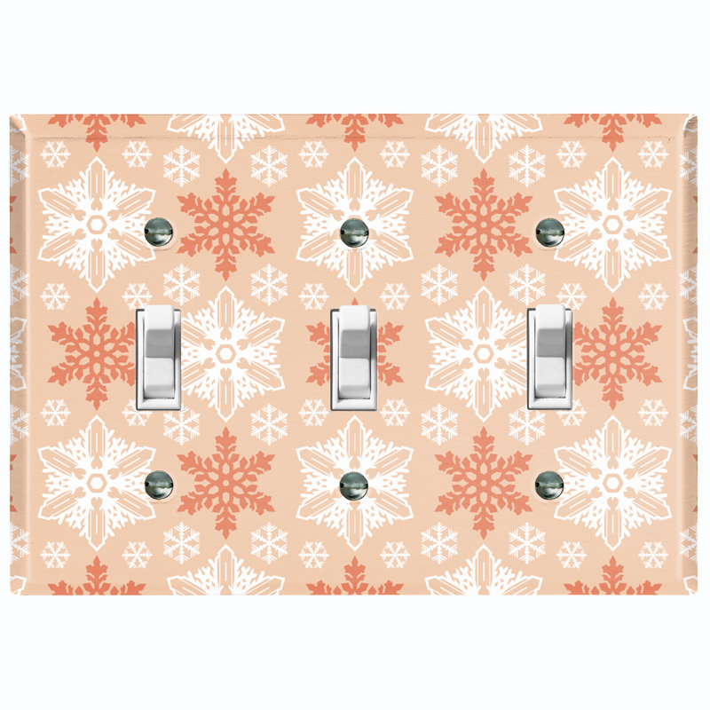 Christmas Ice Snow Fall Peach Pink 3 - Gang Toggle Light Switch Standard Wall Plate