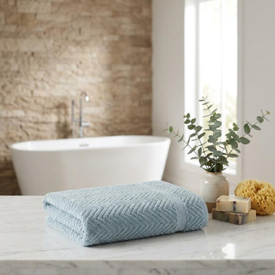 Ensemble de deux serviettes de toilette en coton turc à chevrons aqua, 40 x 75 cm