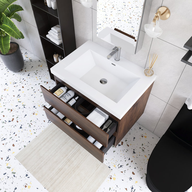 30'' Wall-Mounted Single Bathroom Vanity With Integrated Resin Top, Rose