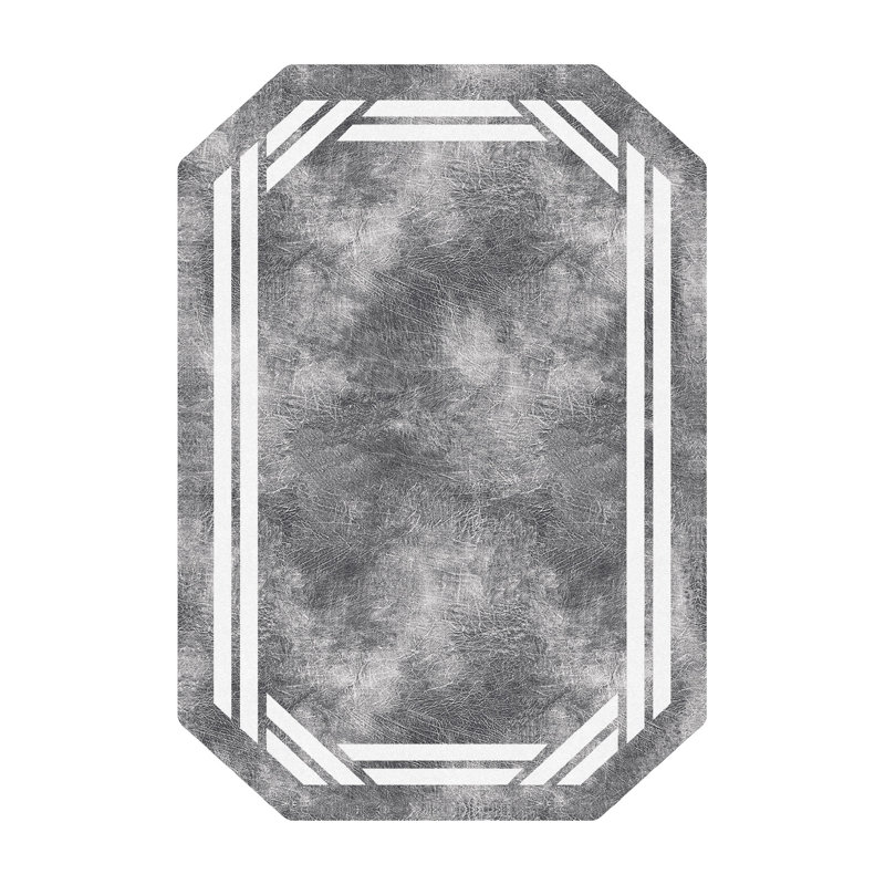Tapis gris / blanc en polyester tissé à la machine Novelty Jeradch, Nouveauté 5 pi 3 po x 7 pi 7 po