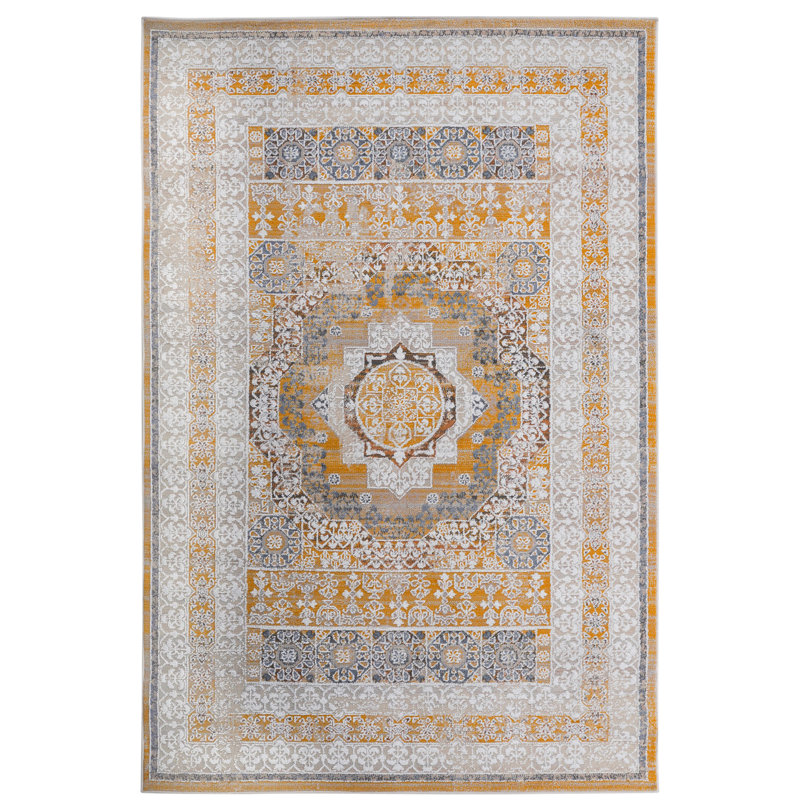 Loom & Collection 5X7 Area Rug In Cream/ Medallion - Non-Shedding, Stain For Office, Living Room Bedroom, Room, Entryway