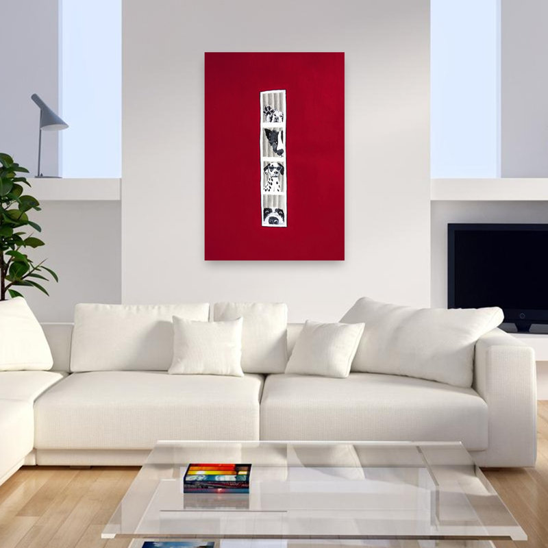 «Playful Dog faces», impression d'art mural contemporain fantaisiste, 48" H x 32" W