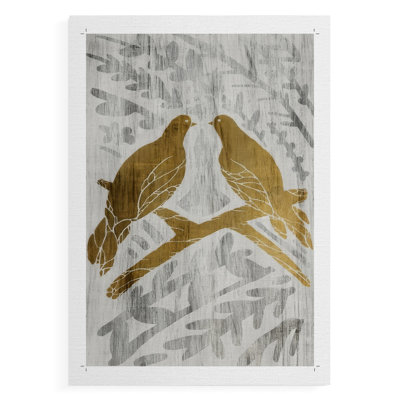 Two Turtle Doves - Gold Leaf Holiday -Canvas Print Only - NOT FRAMED