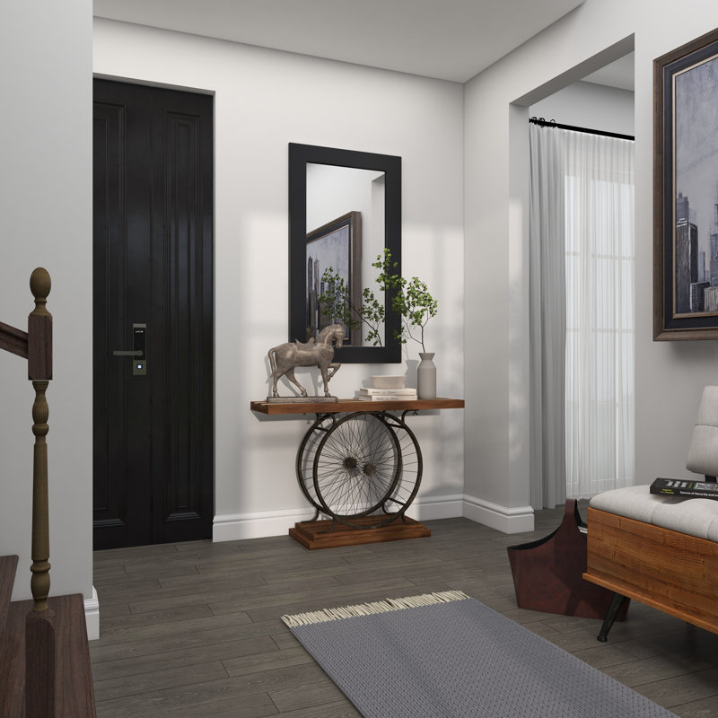 Industrial Brown Wood and Metal Wheel Console Table with Storage