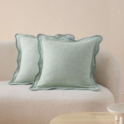 Double Stitch Cotton Decorative Scalloped Throw Pillow Covers,Square Cushion Case for Living Room Couch