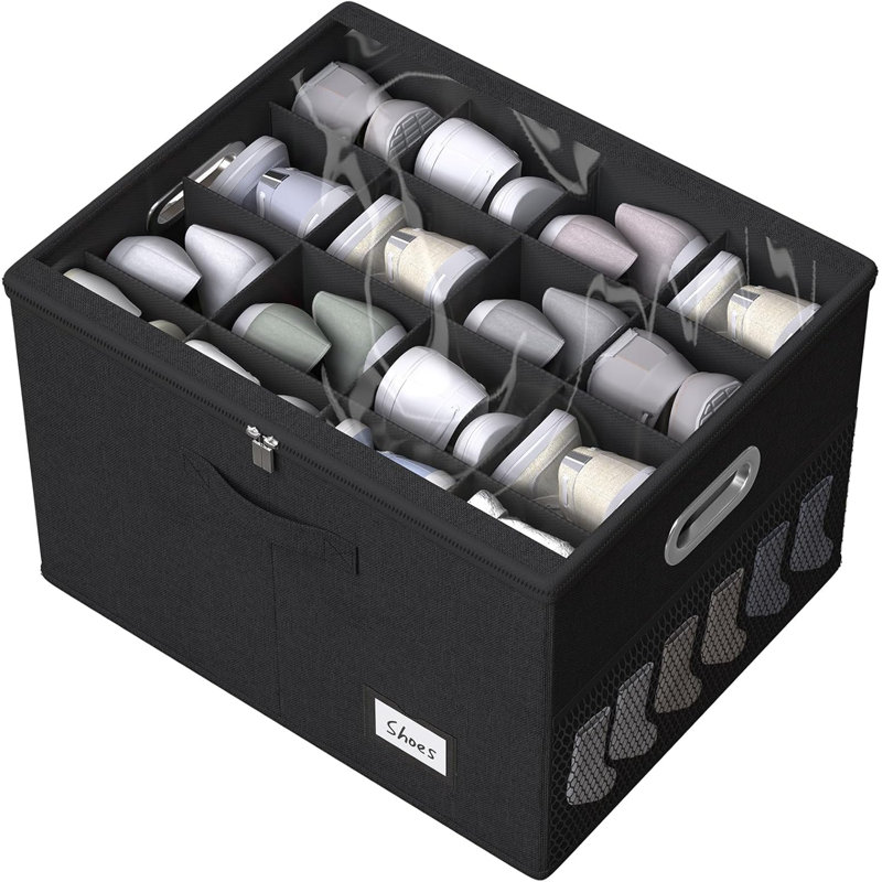 Shoe Organizer For Closet,Large Shoe Box Storage Containers With Clear Window,Space Saving Shoe Bin With Foldable Bottom Support And Adjustable Dividers - Fits 16 Pairs