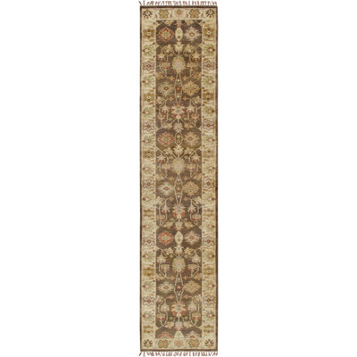 Tapis oriental brun / beige en laine noué à la main