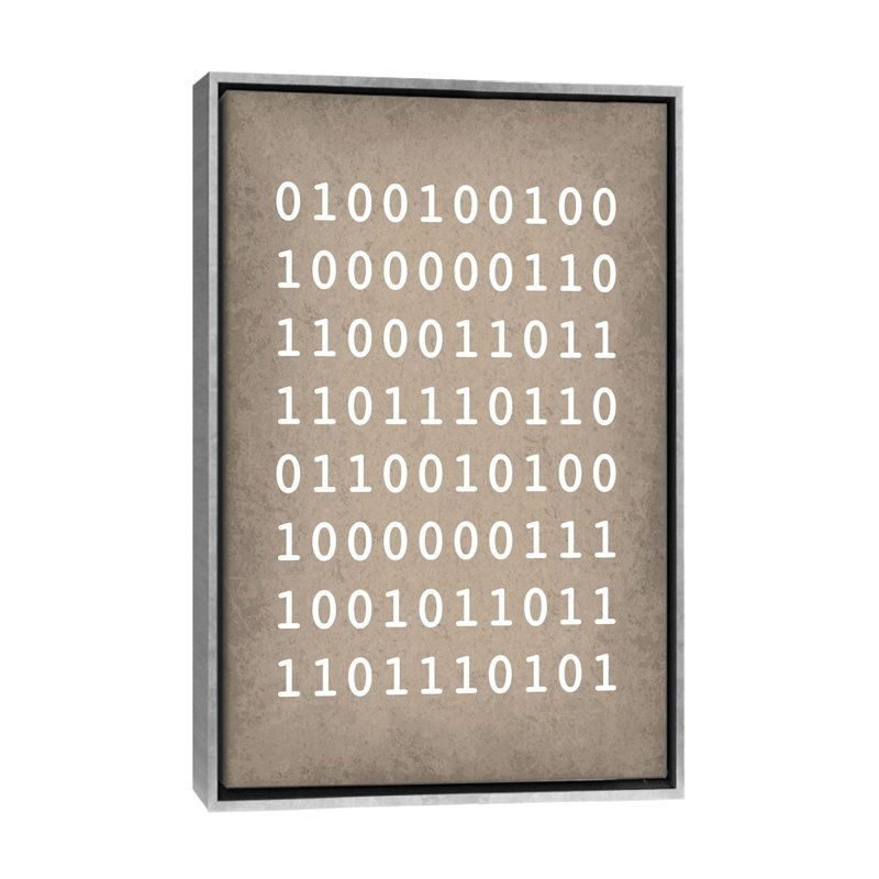 Code binaire «I Love You», reproduction d'art textuel, H 60 po x l 40po x P 1,5 po, Toile avec cadre argenté, Pas de tapis