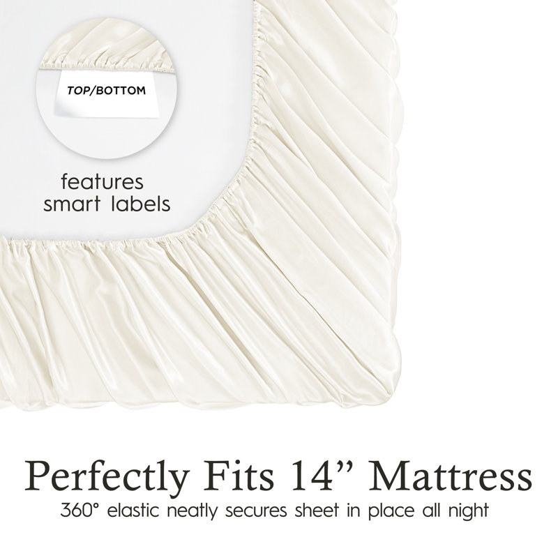 Ivory Satin Microfiber Queen Sheet Set