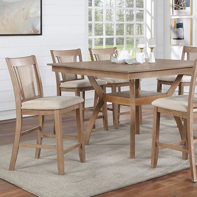 Chaise à hauteur de 2 comptoirs - Bois massif transitionnel beige naturel avec sièges rembourrés pour salle à manger