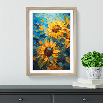 Sunflower Impressionism - Single Picture Frame Print on Wood