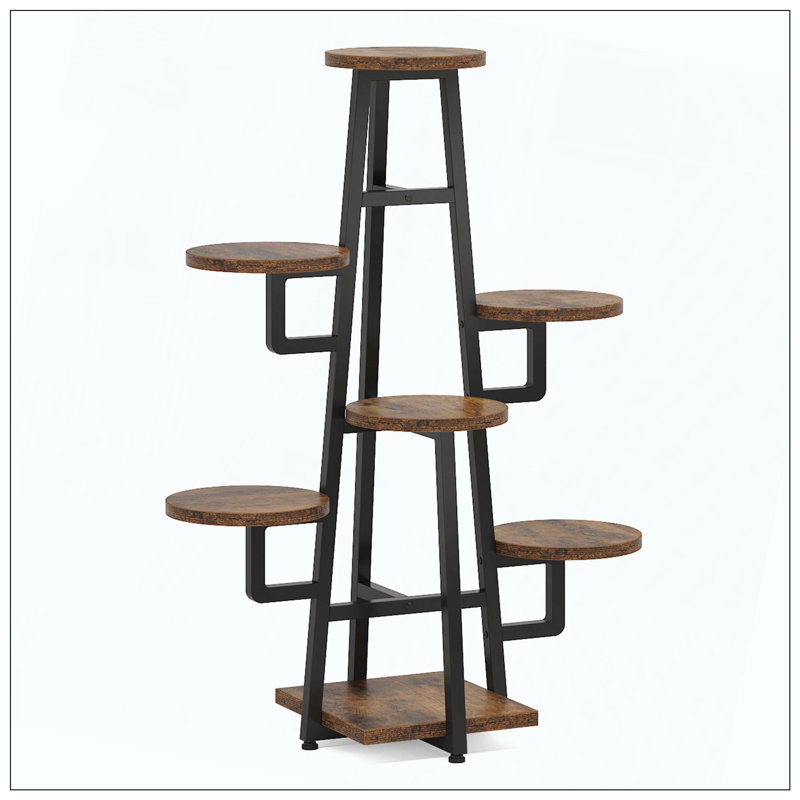 7-Tier Corner Multiple Plants Shelf Rustic Brown & Black