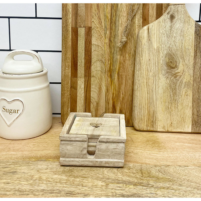 Wood Square 6 Piece Coaster Set
