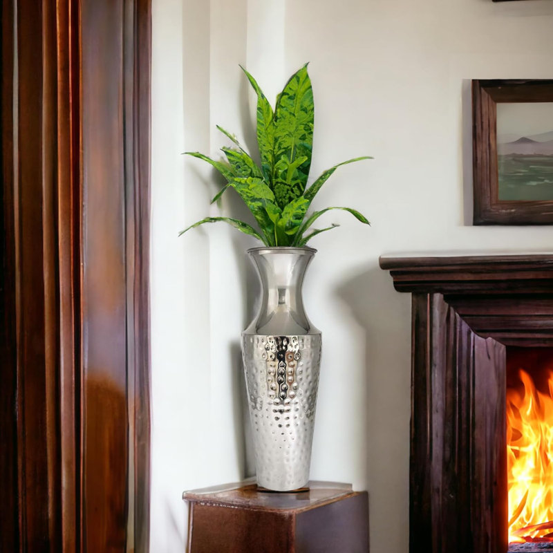Vase de plancher en métal argenté de 18 pouces de hauteur. Idéal pour les fleurs séchées, cadeau pour arrangement floral, mariage, maison, spa, votive, bougies, jardins, P9