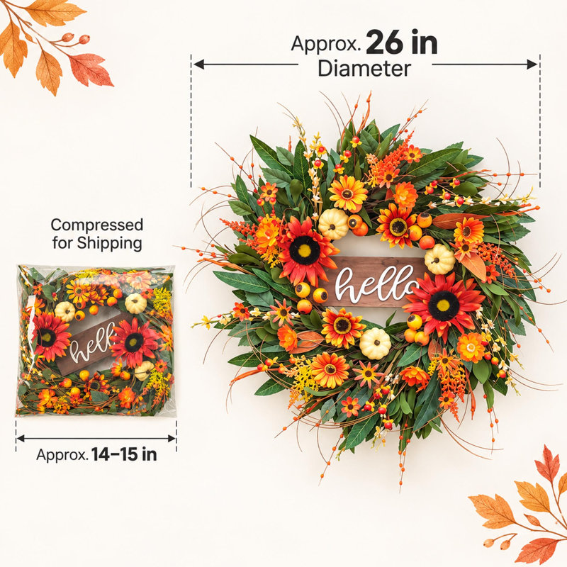 Couronne d'eucalyptus d'automne 26 po avec baies oranges pour décor de porte d'entrée