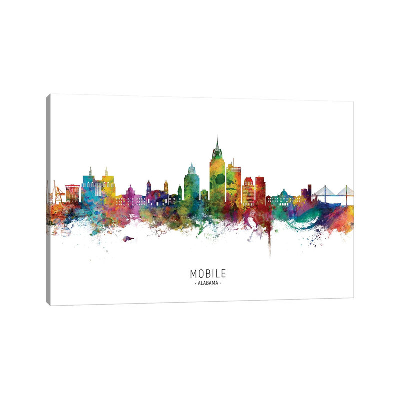 Mobile Alabama Skyline City Name by Michael Tompsett - Wrapped Canvas Print, 20.32 cm H x 30.48 cm W