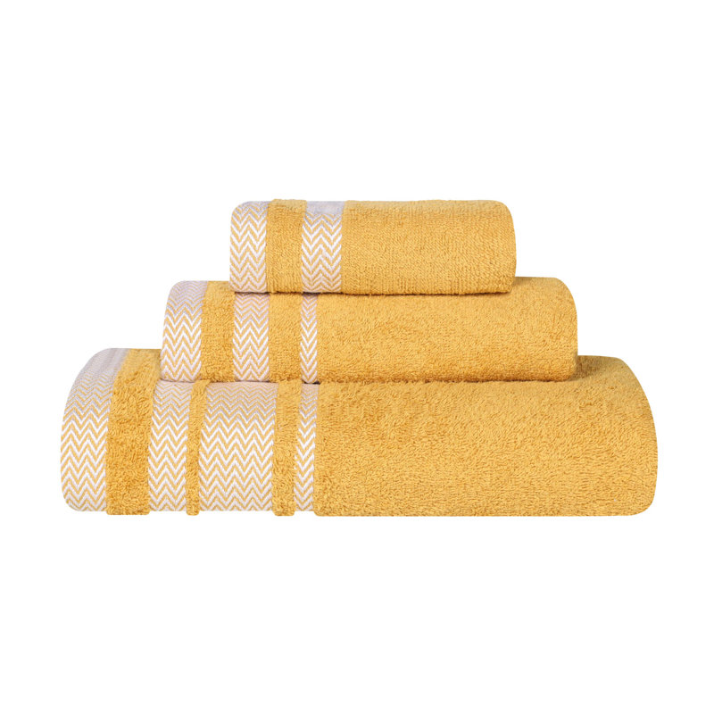 Bouse Hays Cotton Solid Plush Soft Absorbent Medium Weight 3 Piece Bathroom Towel Set, Gold