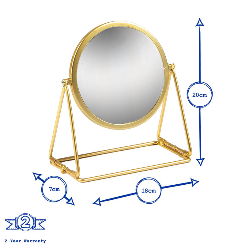 Round Makeup Mirror, Gold, 20cm H x 18cm W