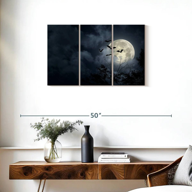 Brampt Flying Bats And Full Moon, 20" H x 33" W