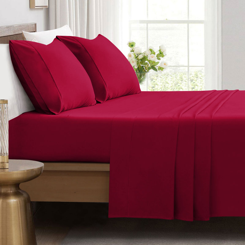 Ensemble de draps en microfibre brossée douce Hotel Luxury avec draps et taies d'oreiller très doux, Rouge