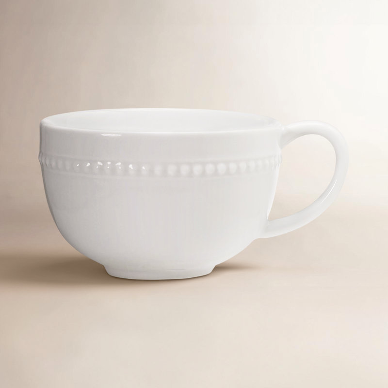 Fitz and Floyd Everyday White Beaded Coupe Large Mug, Set of 2