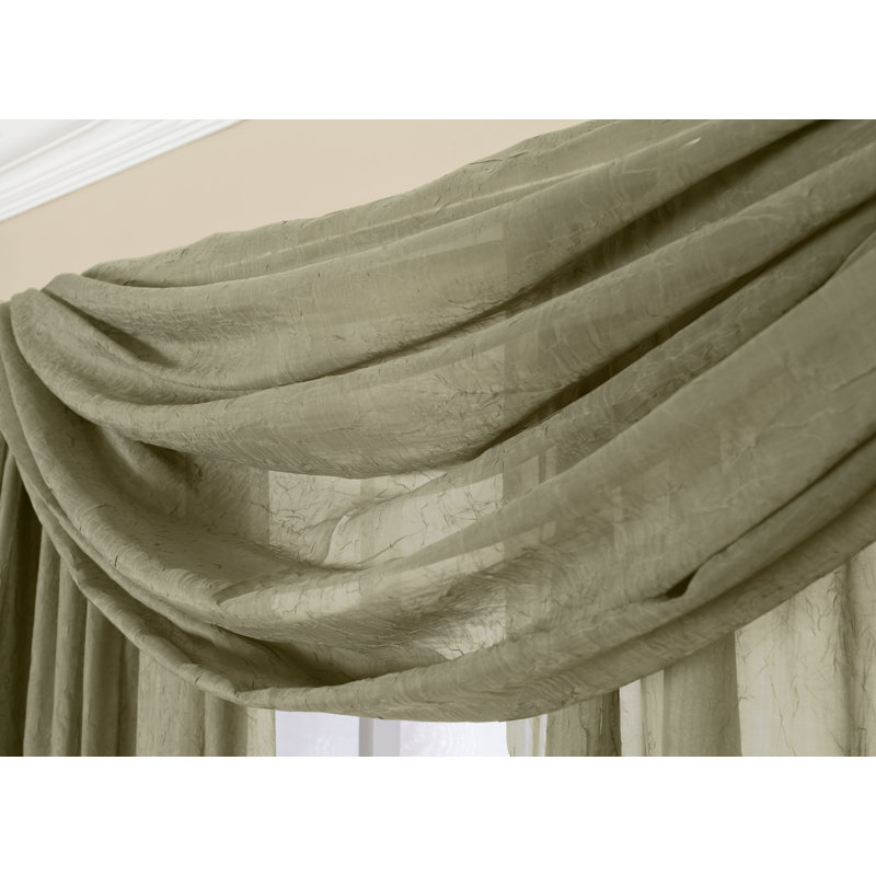 Ambrosius 100% Polyester Sheer Crushed Voile Solid Color Window Scarf , Basil, 48" W x 216" L