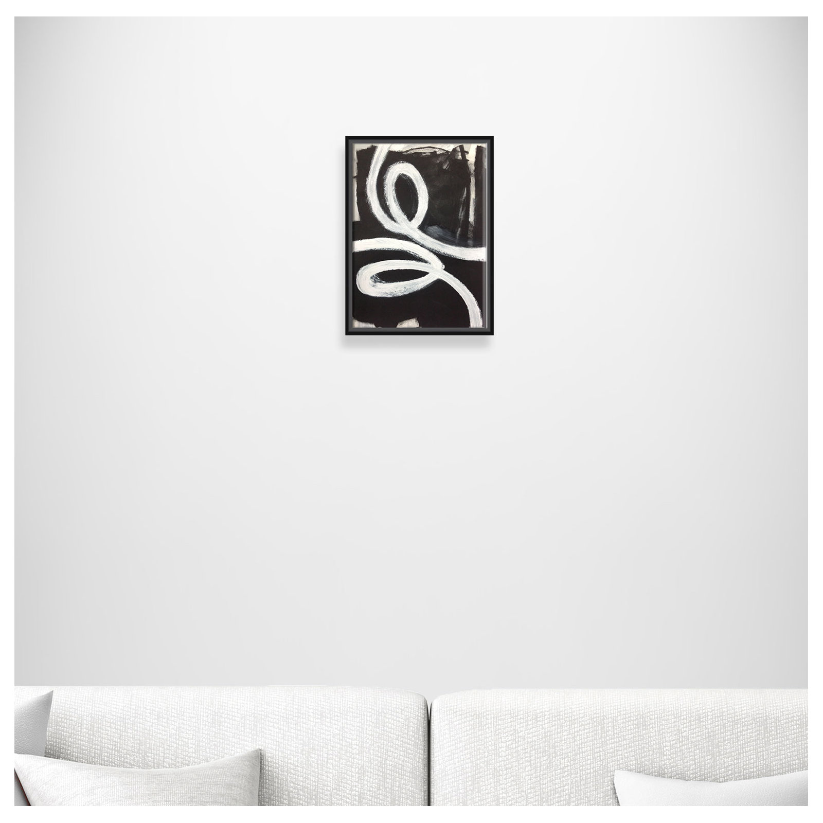 White Swirly Swirls 1 - Floater Frame Painting on Canvas, Black Framed, 16" H x 12" W x 2" D
