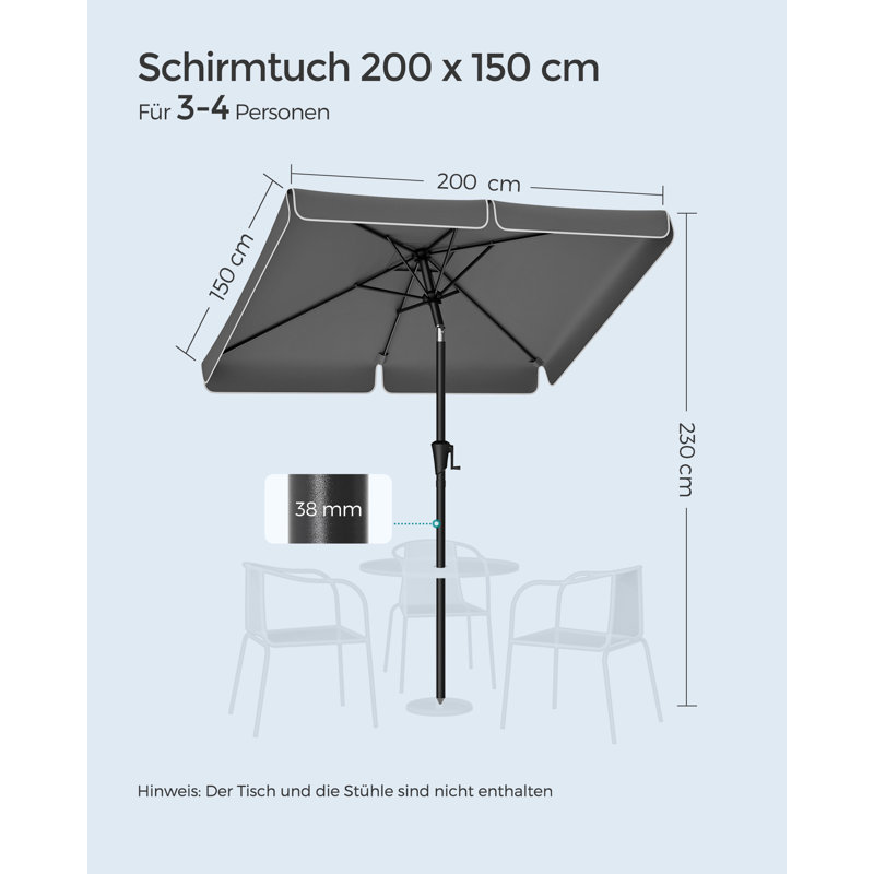 Careena 200cm Market Parasol, Grey/Brown/Blue, 220cm H x 200cm W x 150cm D