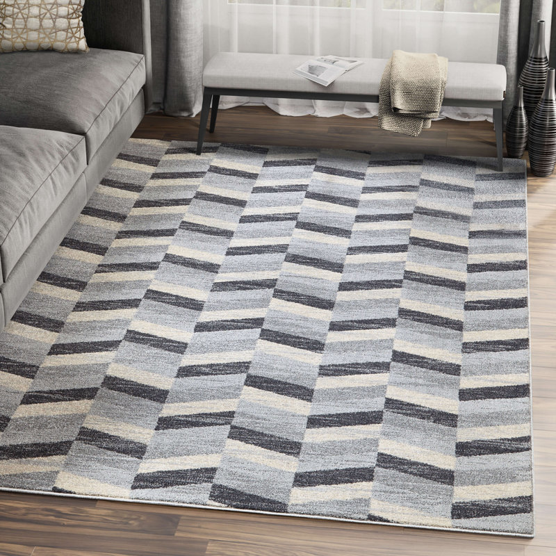 Tapis gris tissé à la machine Mannino, Rectangle 7 pi 9 po x 10 pi 2 po