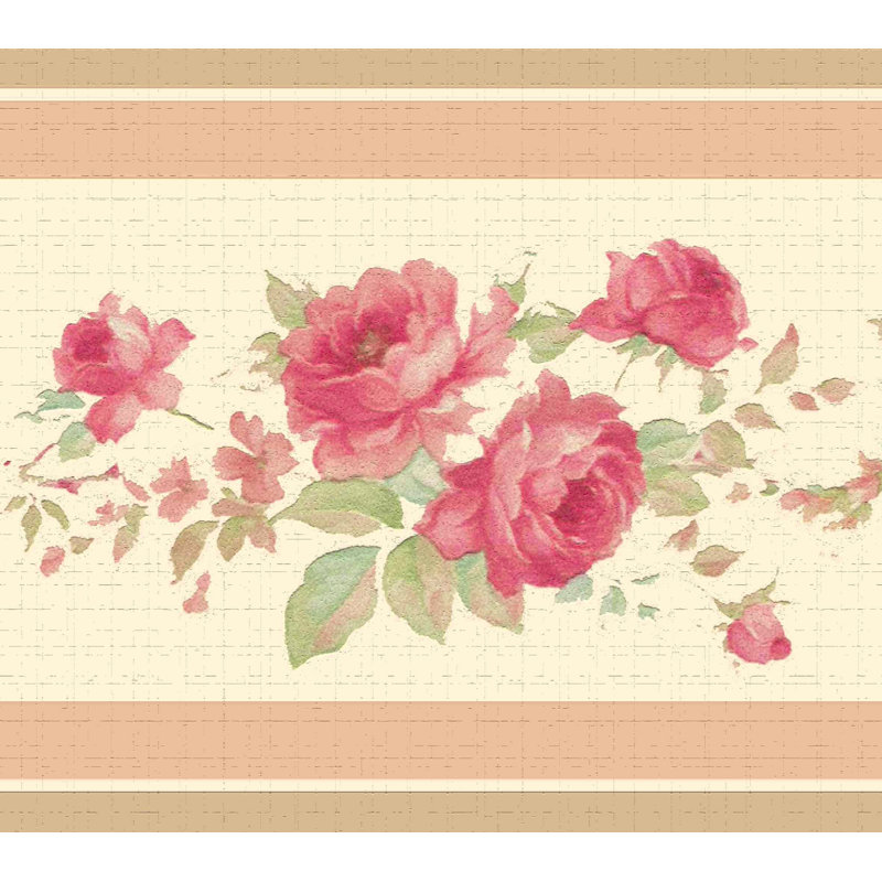 Bordure de papier peint autocollant Jendri - motif floral rouge, roses rétro, 15 pi. X 7 po, auto-adhésif