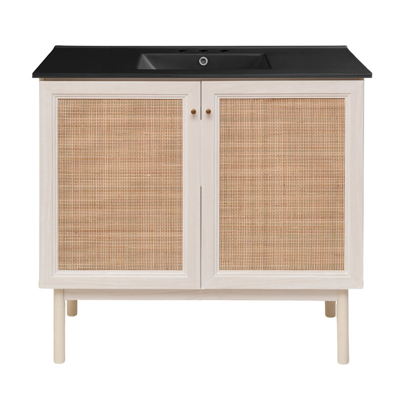Meuble-lavabo autoportant de 36 po en chêne blanc Classe avec comptoir noir à 3 trous Class, Chêne blanc, Black