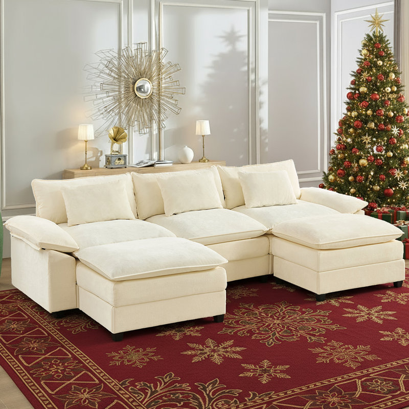 Canapé surdimensionné en forme de U de 156 pouces à 156 places avec canapé modulaire en forme de U, canapé double couche avec repose-pieds mobile et sièges très profonds