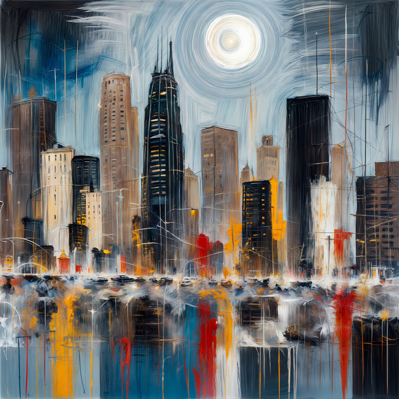 Paysage urbain illuminé, H 36 po x l 36 po