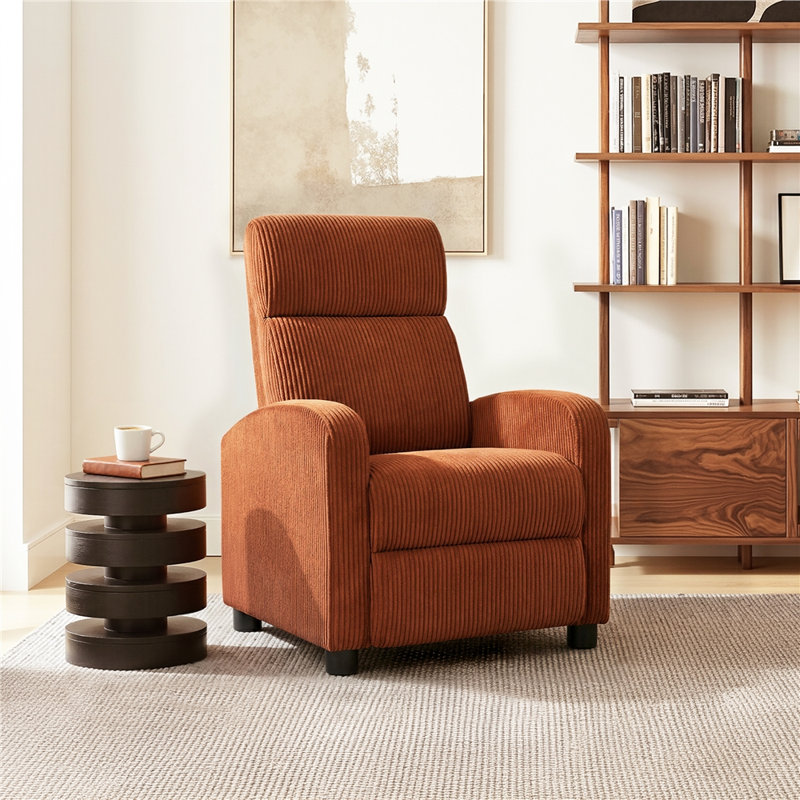 Fauteuil inclinable manuel moderne et doux au toucher, recouvert de tissu velours côtelé, Rouge brique