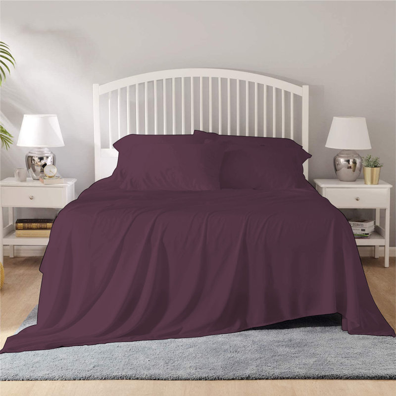  Ensemble de draps 2200 fils, Ensemble de draps pour lit très grand californien, Aubergine