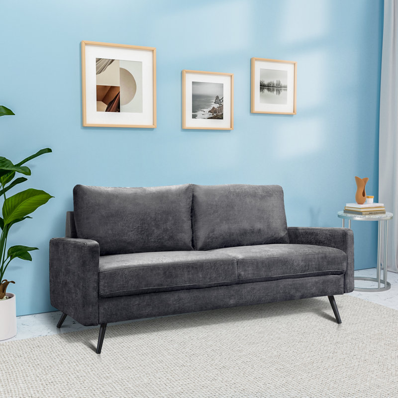 Cranford Square Arm Upholstered Sofa, Charcoal Microfiber, 33'' H x 70'' W x 31'' D